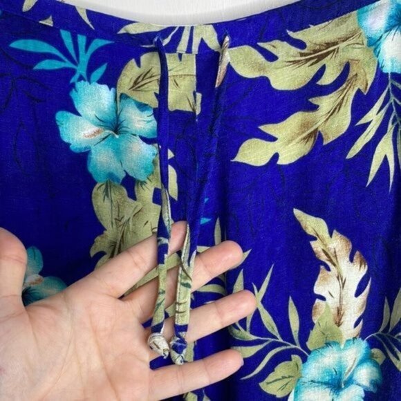 Vintage White Stag Size L Blue Tropical Hawaiian Floral Cropped Wide Leg Pants - Picture 5 of 12